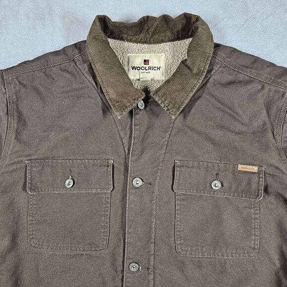 Woolrich Barn Jacket Mens XXL Sherpa Lined Canvas Corduroy Collar Brown Workwear - Picture 2 of 10